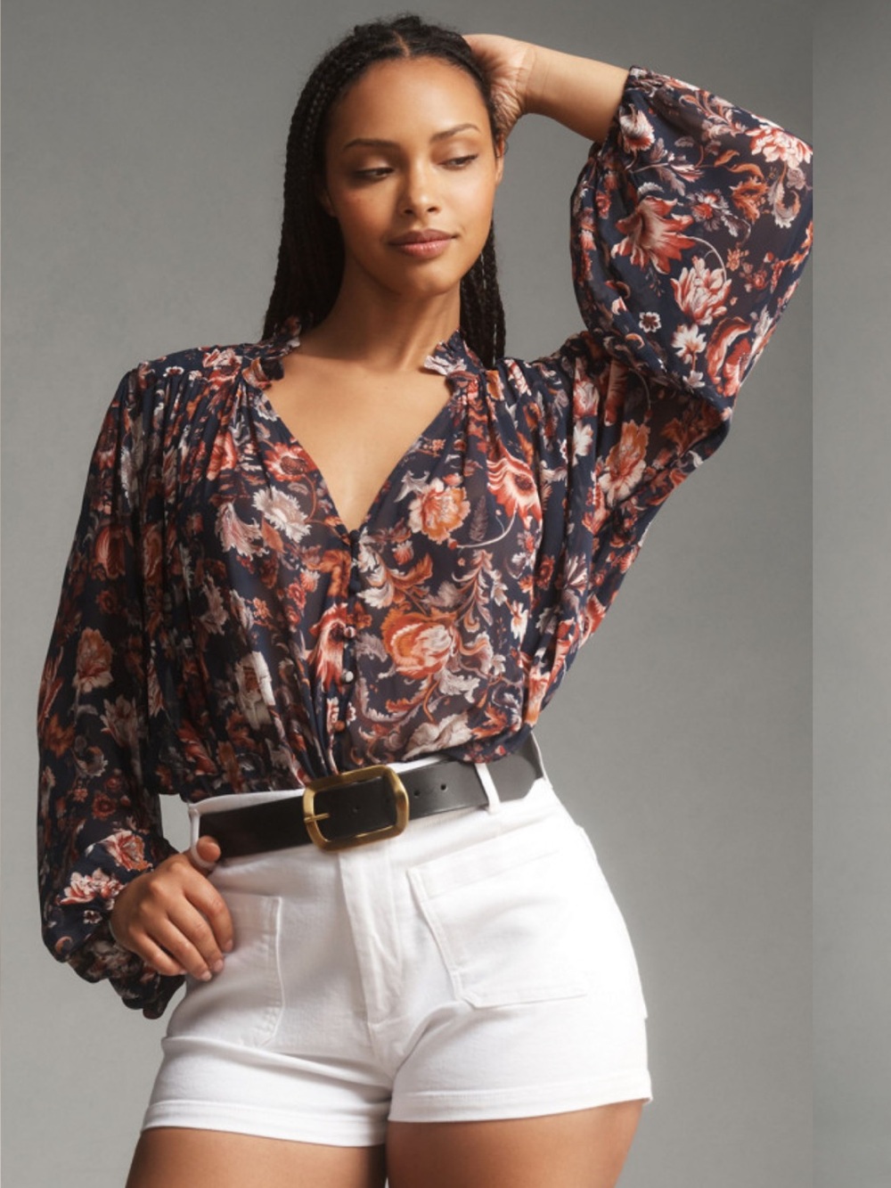 Estela Sheer Printed Buttoned Blouse by Anthropologie, Size 2X